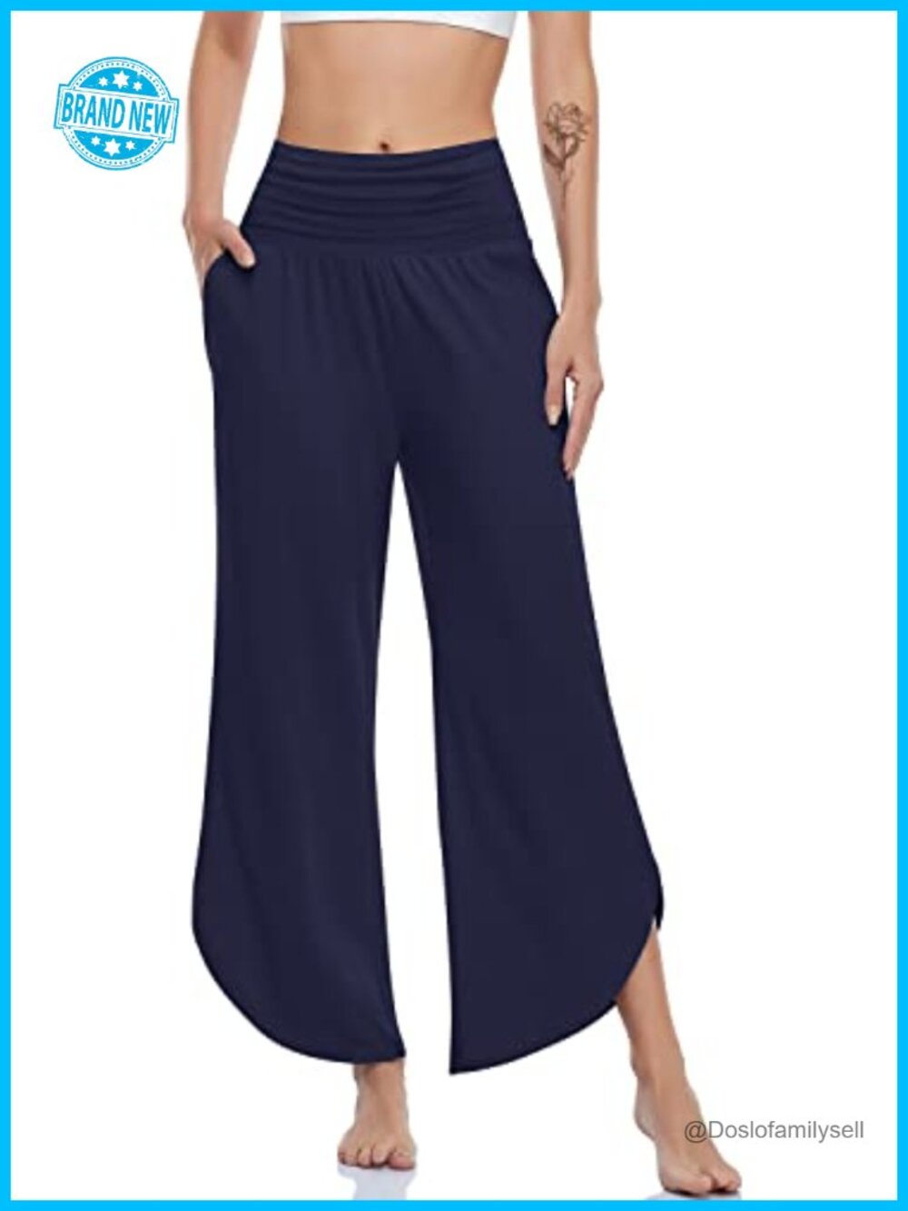 Wide Leg Yoga Pants High Waist Flowy Split Hem with Pockets